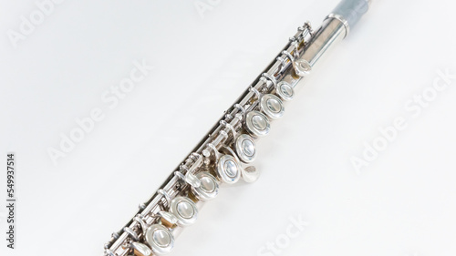 Flute : classical musical instrument flute on white background.