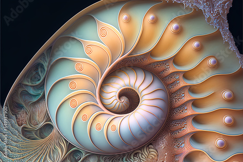fiction nautilus shell  nautilus background  pastel beautiful colored nautilus  spirale  fractal  background  illustration  generative AI