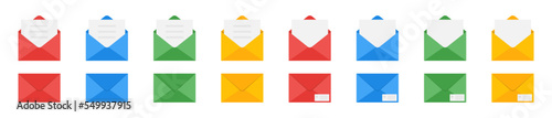 Mail icon set. Vector illustration. Envelope post letter on white background.