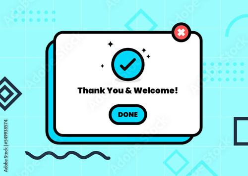 Thank you illustration in old school nostalgic design style. User interface element.