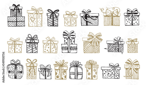 Gift boxes set. Hand drawn illustrations.	

