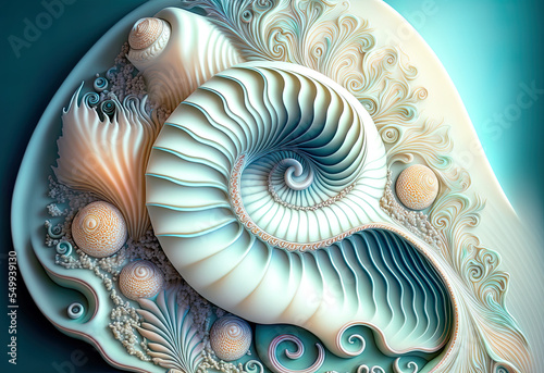 fiction nautilus shell  nautilus background  pastel beautiful colored nautilus  spirale  fractal  background  illustration  digital