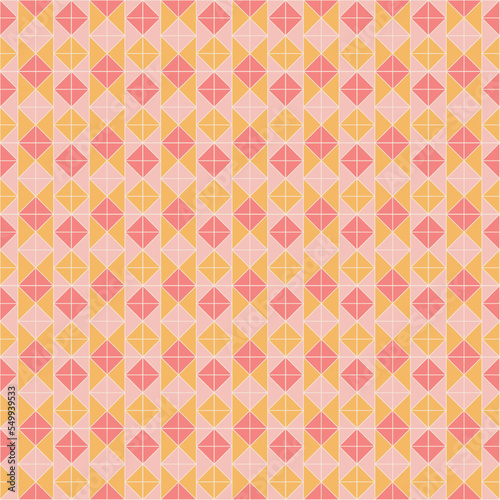 Seamless pattern design with made of yellow and pink triangular geometric shapes