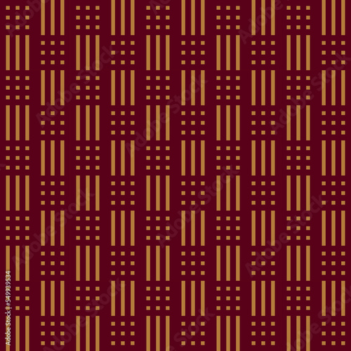 Seamless pattern design with with geometric lines and squares in maroon, burgundy and orange with a minimalist, boho and modern style