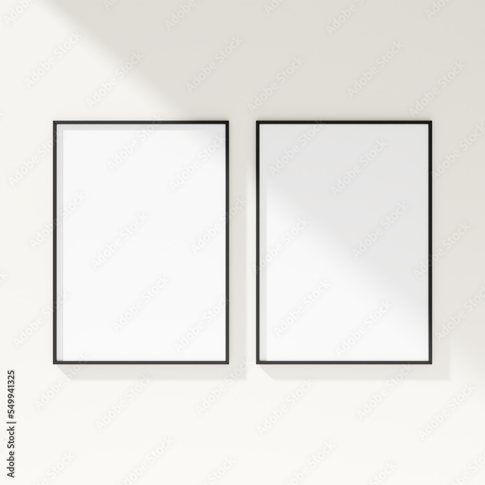 Minimal frame mockup on white wall. Poster mockup. Clean, modern, minimal frame. 3d rendering. Minimal frame mockup on white wall. Poster mockup. Clean, modern, minimal frame. 3d rendering.