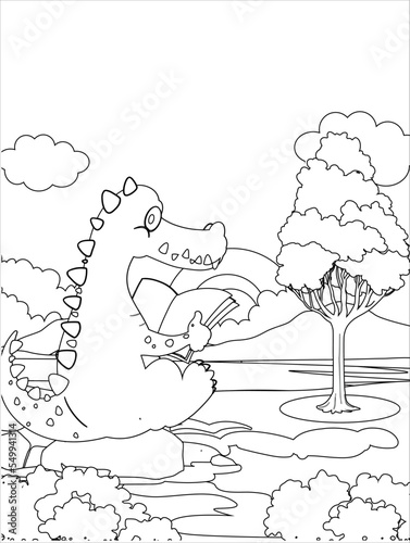 Crocodile Reading Book Coloring Page