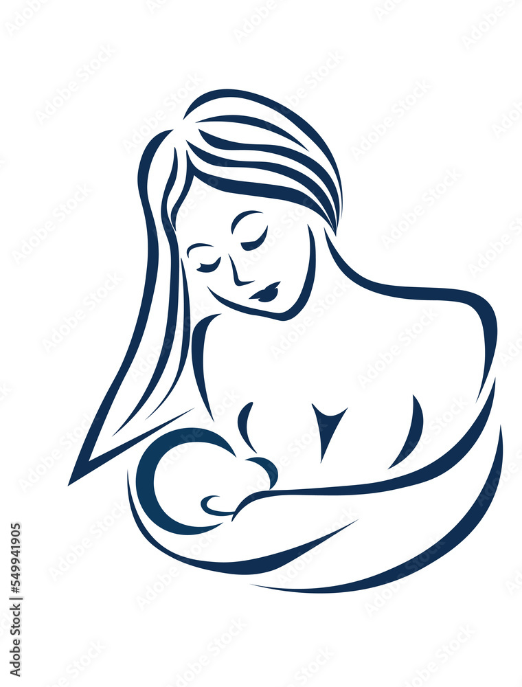 Mother and baby. Breastfeeding Line Art. Pregnant woman. Stylized isolated vector symbol. Mother care icon Mother and baby. Breastfeeding Line Art. Pregnant woman. Stylized isolated vector symbol. Mother care icon