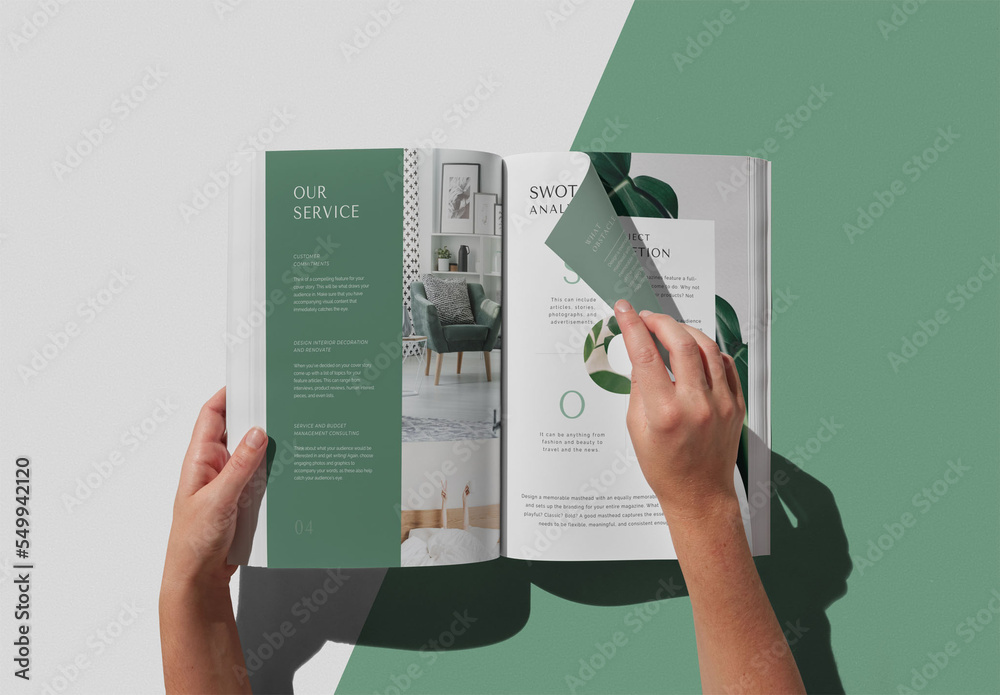 Open A4 Magazine Mockup With Hand Turning a Page Stock Template | Adobe ...
