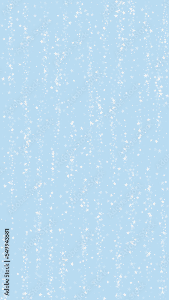 Magic falling snow christmas background. Subtle flying snow flakes and stars on light blue winter backdrop. Magic falling snow holiday scenery. Vertical vector illustration. Magic falling snow christmas background. Subtle flying snow flakes and stars on light blue winter backdrop. Magic falling snow holiday scenery. Vertical vector illustration.