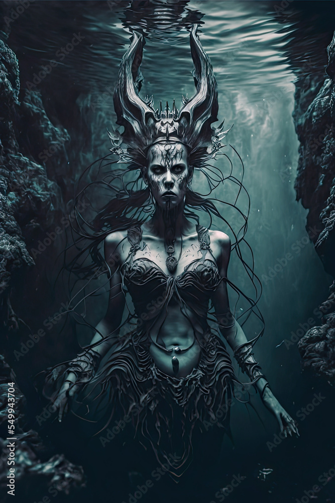 Naklejka premium the girl monster demon in the cave is not against the background of a light opening