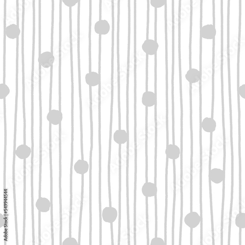 Light grey polka dot and uneven stripes on white background. Hand drawn seamless pattern. For wallpaper, textile, wrapping paper, packaging design and interior decoration