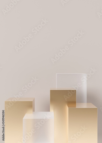 Wallpaper Mural Golden and glass podiums set for product, cosmetic presentation, on beige vertical background. Mock up. Pedestal or platform for beauty products. Empty scene. Copy space for logo, or text. 3D render. Torontodigital.ca