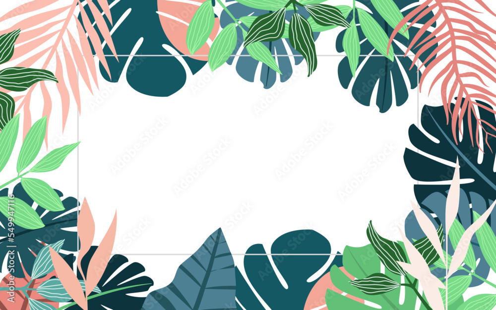Naklejka premium Bright and trandy summer hawaiian banner, party flyer or invitation design with tropical plants and palm leaves.