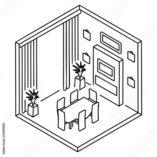 guest reception area vector outline icon design, space saving sketch, Interior Decoration Sign, portable home office rooms stock illustration, drawing dinning room Concept
