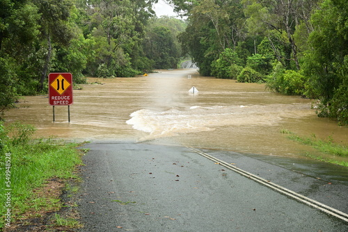 Flooded road in the Sunshine Coast, Queensland, Australia 