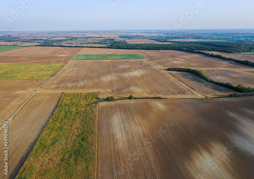 Drone shot of fields and countryside