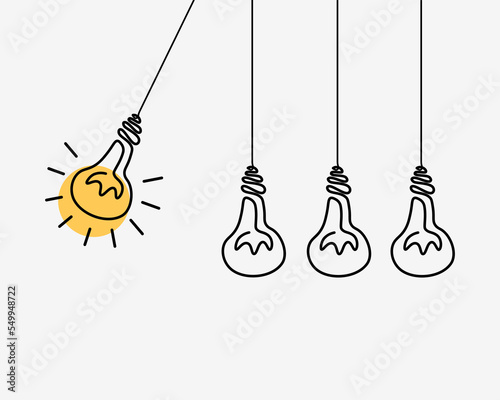 Idea or creativity to motivate people or career improvement concept, pull bright lightbulb as pendulum to transfer knowledge.