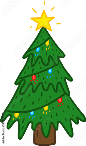 Illustration of festive Christmass tree with lights.