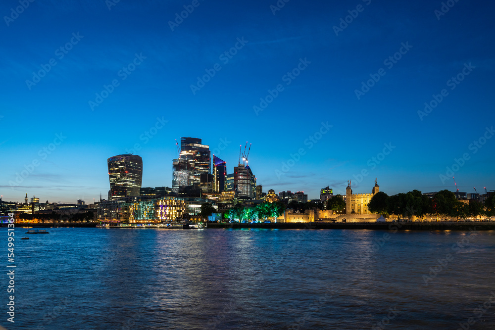 View of the city of London Skyline at night 