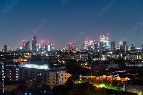 Skyline View Of London Business District  Panoramic View At Night. London  Uk