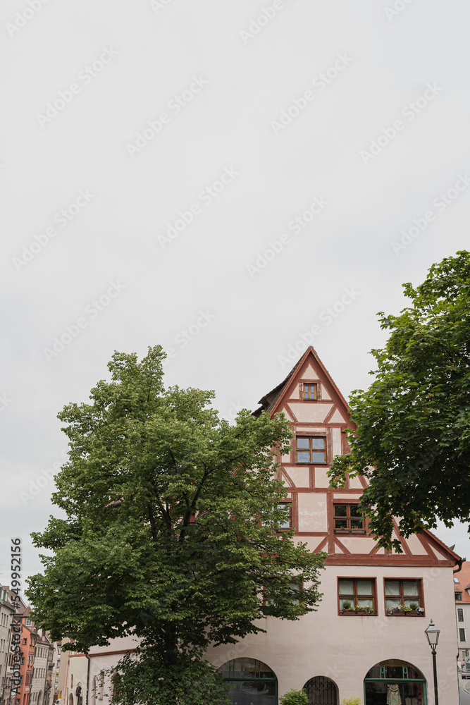 Traditional European old town building. Old historic architecture in Nuremberg, Germany