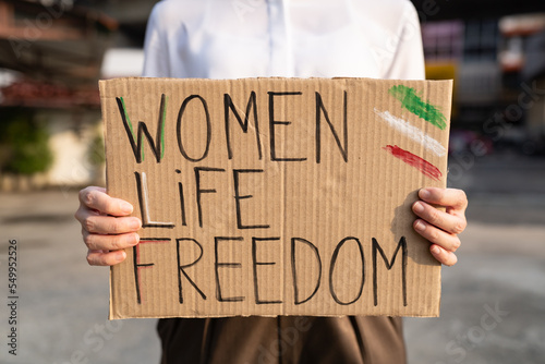Woman protesting for women's rights in Iran