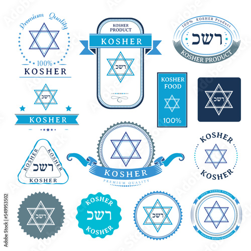 Kosher labels collection. Set of vector emblems, stamps and badges.