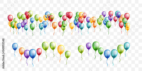 Rainbow balloons decoration elements collection. Horizontal and wavy dividing borders.