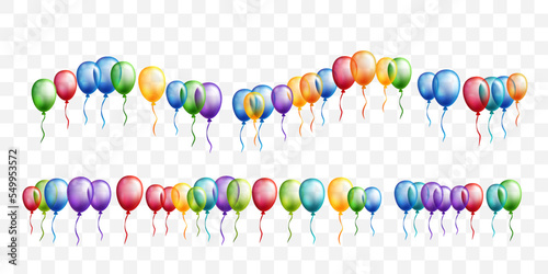 Rainbow balloons decoration elements collection. Horizontal and wavy dividing borders.