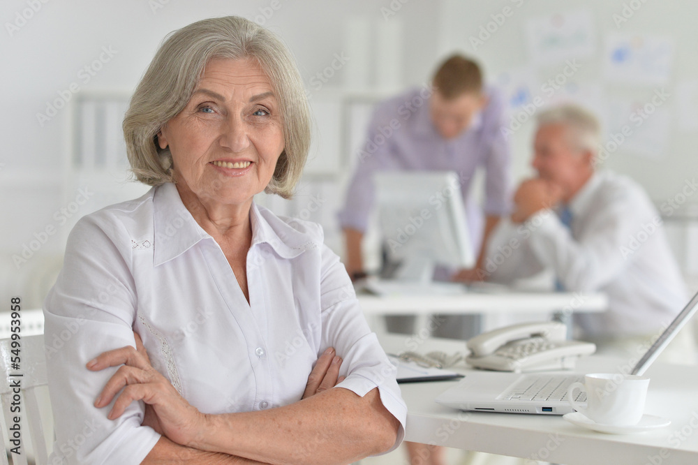 Obraz premium portrait of an old businesswoman on the background of an office