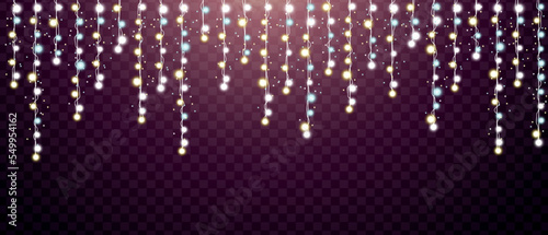 Holiday glowing garland. Light decoration element for event, carnival, christmas, wedding or birthday party design.