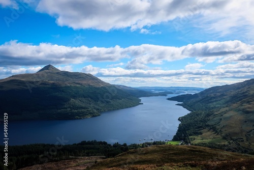 View of Loch Lomond lake and surrounding mountains  Scotland