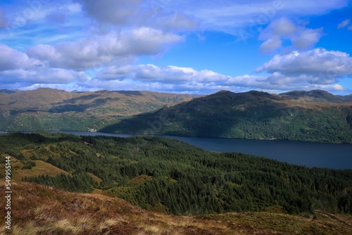 View of Loch Lomond lake and surrounding mountains, Scotland