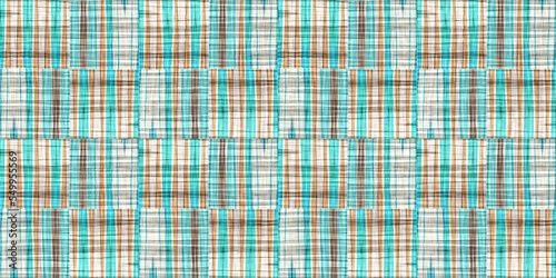  Teal rustic coastal beach house border check fabric tile. Seamless sailor flannel edging trim textile. Gingham blur rustic banner ribbon endless tape.