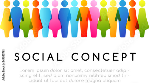 Social concept. Vector horizontal decoration element from colorful people icons
