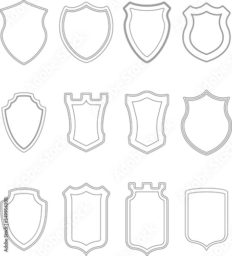 Heraldic shield contours collection. Crests silhouettes for signs, logos, emblems and symbols  of safety, security, military or  other heraldy.