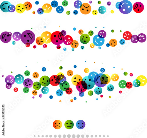 Fototapeta Naklejka Na Ścianę i Meble -  Emotion conceptual vector. Illustration with decoration elements from ranking emoji. Horizontal borders