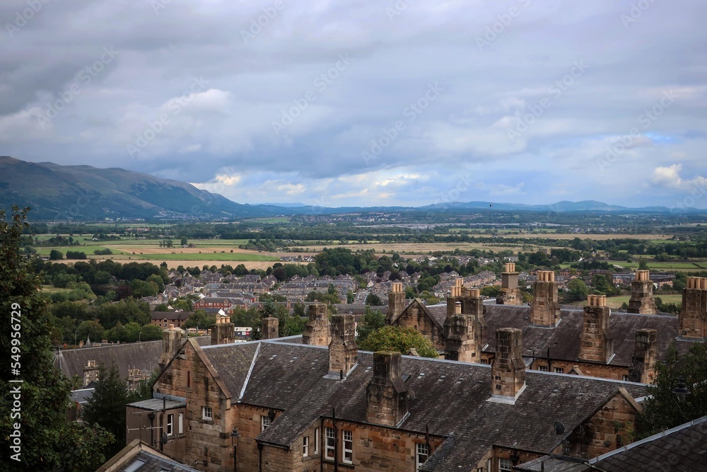 Stirling historic center panoramic view from castle, Scotland