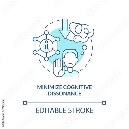 Minimize cognitive dissonance turquoise concept icon. Explanation of myside bias abstract idea thin line illustration. Isolated outline drawing. Editable stroke. Arial, Myriad Pro-Bold fonts used