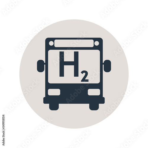 Transporte público ecológico. Vehículo con hidrógeno. Silueta aislada de autobús de pasajeros con símbolo H2
