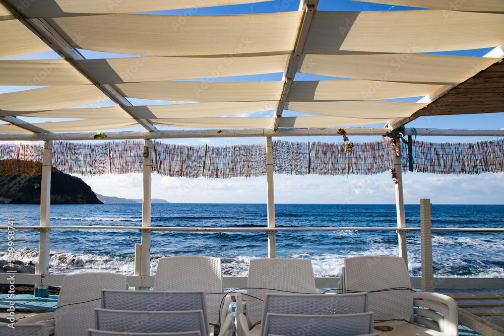 Obraz premium white empty beach huts in Procida