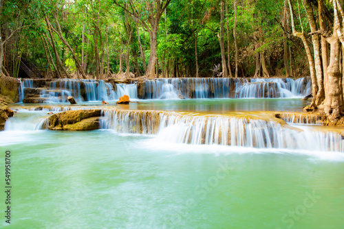 Amazing colorful waterfall in national park forest during spring,beautiful deep forest in Thailand,technic long exposure, during vacation and relax time.