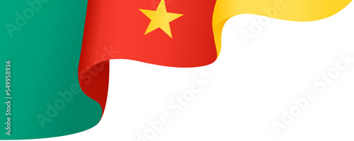 Cameroon flag flying on white background