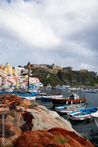 beautiful italian island procida famous for its colorful marina, tiny narrow streets and many beaches