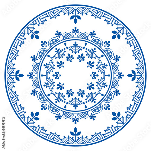 Scandinavian and Nordic floral mandala vector embroidery folk art style - perfect for plate decor, greeting card or wedding invitation
