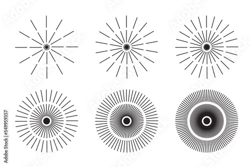 Vintage Sunburst Collection  Black and White Sun Vector Icons  Bursting Sun Rays  Star Pictograph  Speed Lines