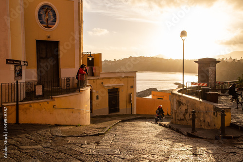 beautiful italian island procida famous for its colorful marina, tiny narrow streets and many beaches