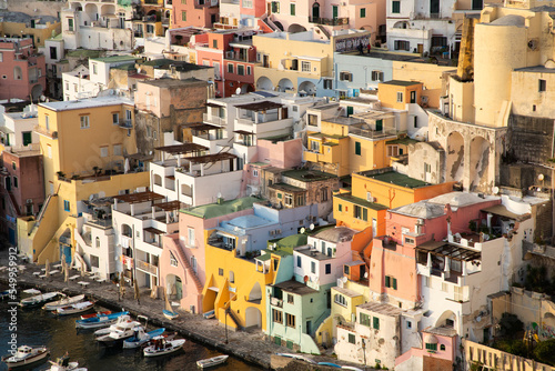 beautiful italian island procida famous for its colorful marina, tiny narrow streets and many beaches