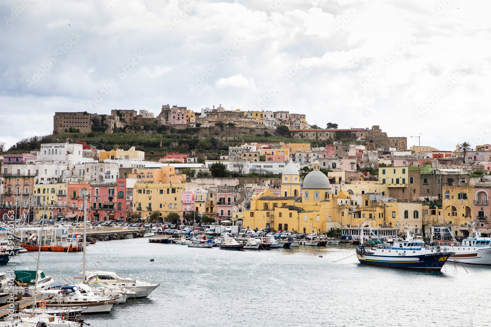 Fototapeta premium beautiful italian island procida famous for its colorful marina, tiny narrow streets and many beaches