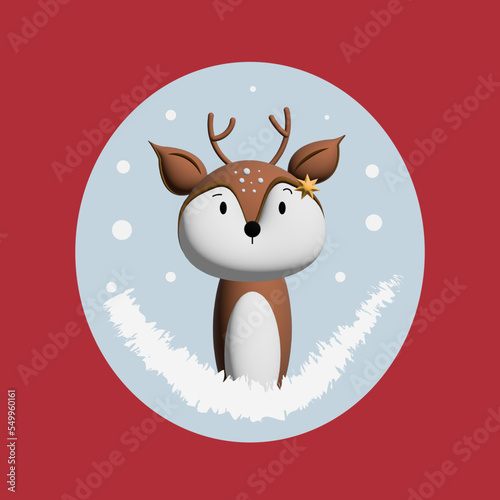 christmas deer in a snowball on a red background